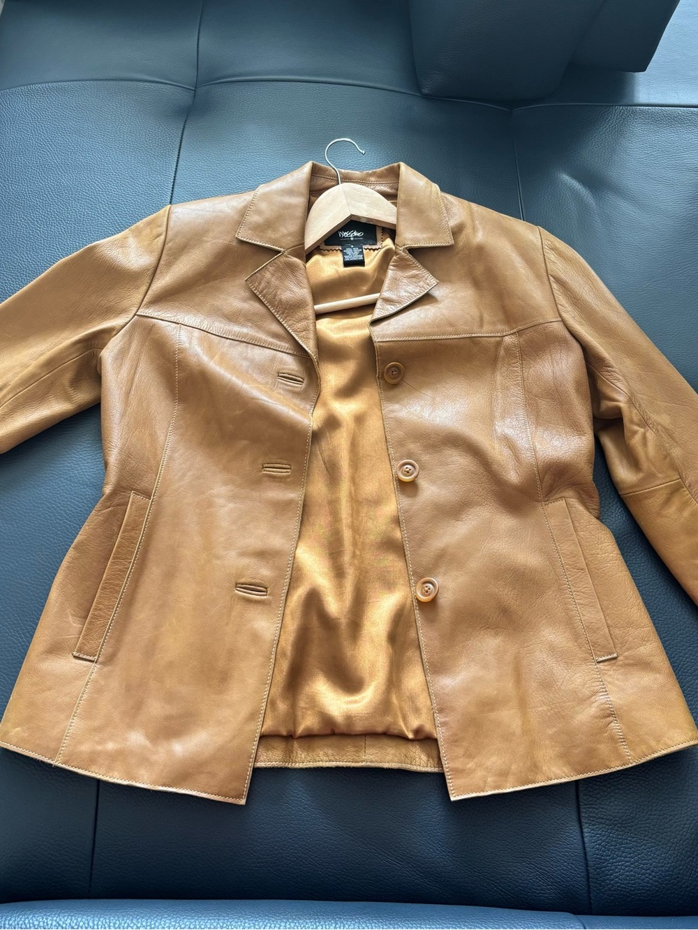 Moschino Cognac Brown Leather Button-Front Jacket